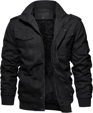 EKLENTSON Men's Winter Jacket with Multi Pockets Zip Front Thick Thermal Fleece Lined Coat Work Cargo Jacket for Men