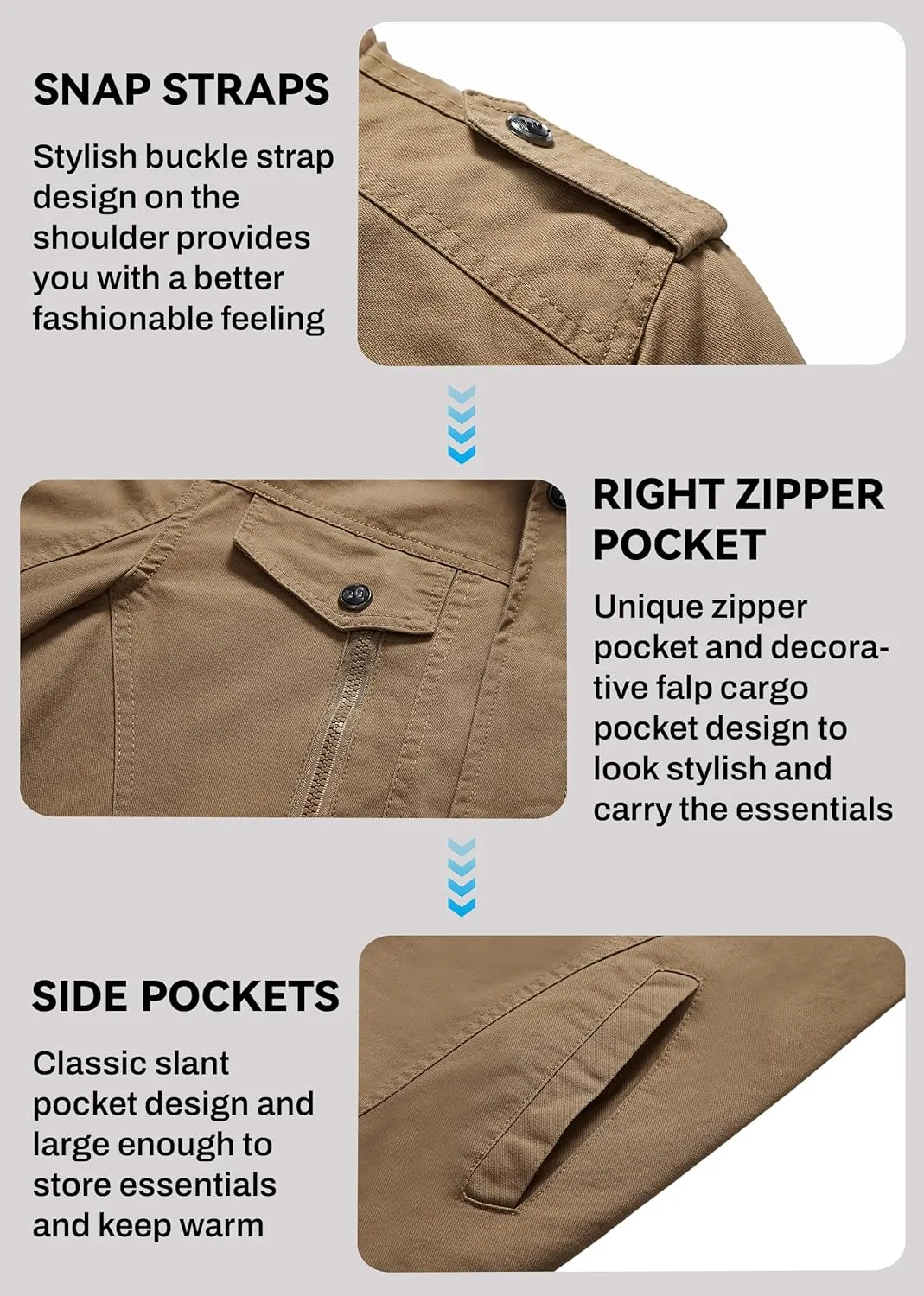 EKLENTSON Men's Winter Jacket with Multi Pockets Zip Front Thick Thermal Fleece Lined Coat Work Cargo Jacket for Men