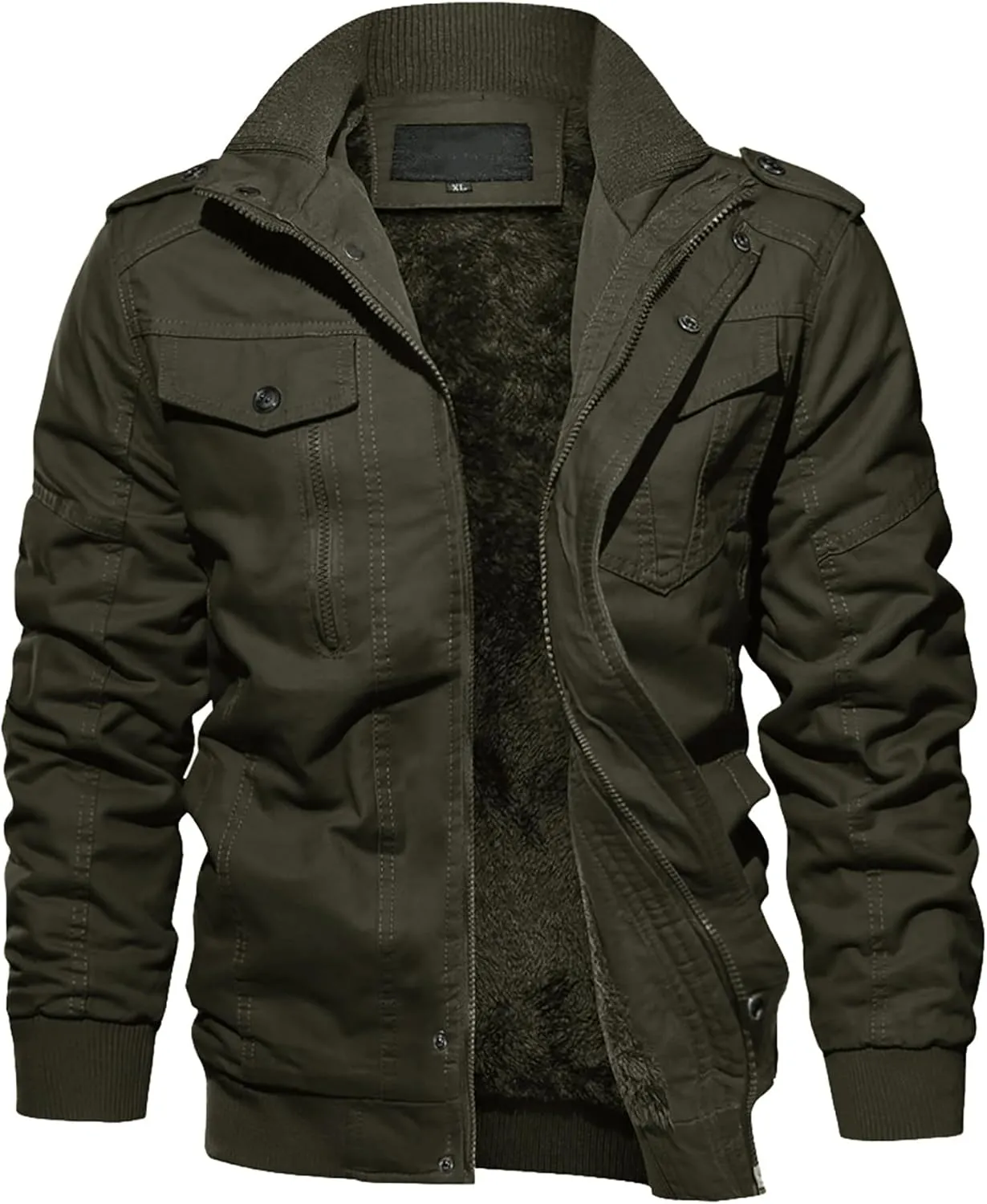 EKLENTSON Men's Winter Jacket with Multi Pockets Zip Front Thick Thermal Fleece Lined Coat Work Cargo Jacket for Men