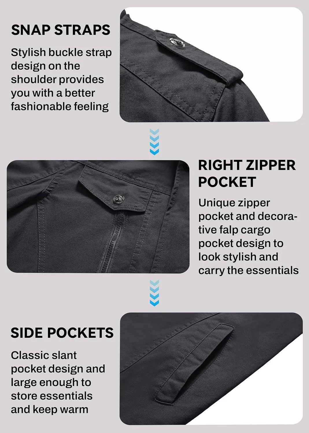EKLENTSON Men's Winter Jacket with Multi Pockets Zip Front Thick Thermal Fleece Lined Coat Work Cargo Jacket for Men
