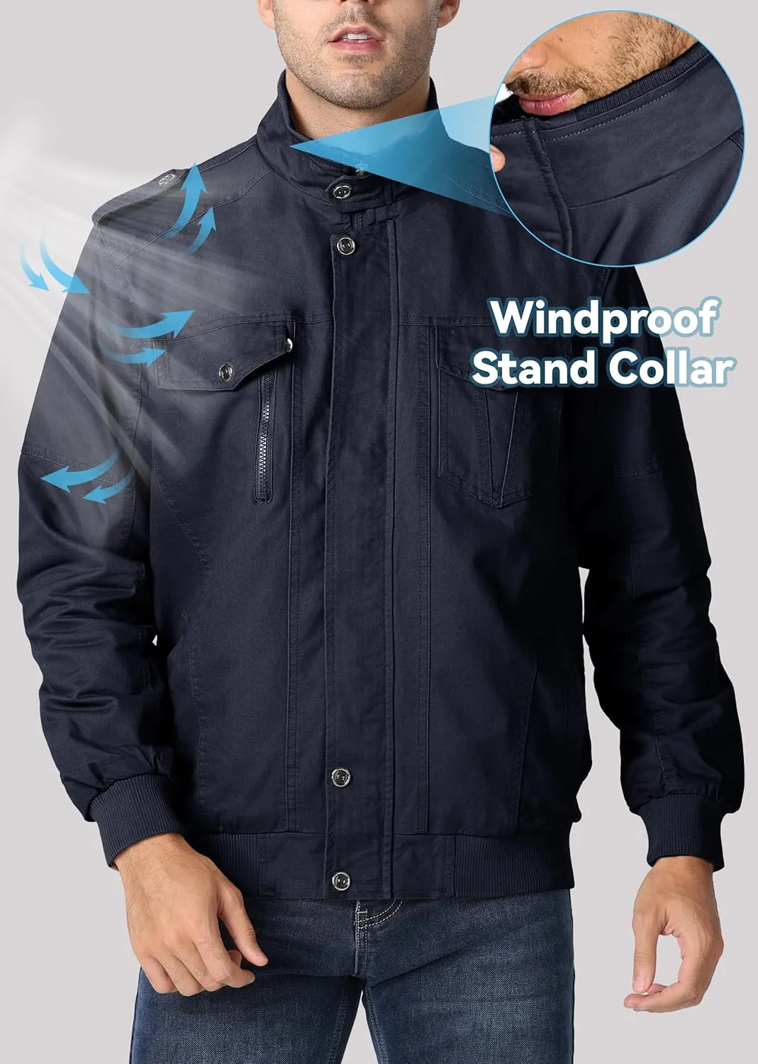 EKLENTSON Men's Winter Jacket with Multi Pockets Zip Front Thick Thermal Fleece Lined Coat Work Cargo Jacket for Men