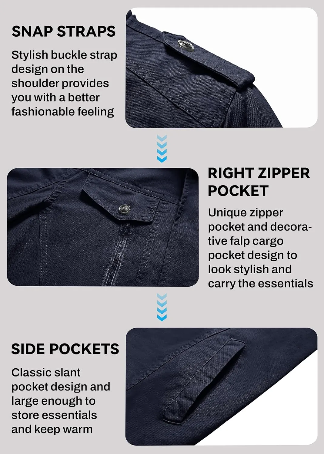 EKLENTSON Men's Winter Jacket with Multi Pockets Zip Front Thick Thermal Fleece Lined Coat Work Cargo Jacket for Men