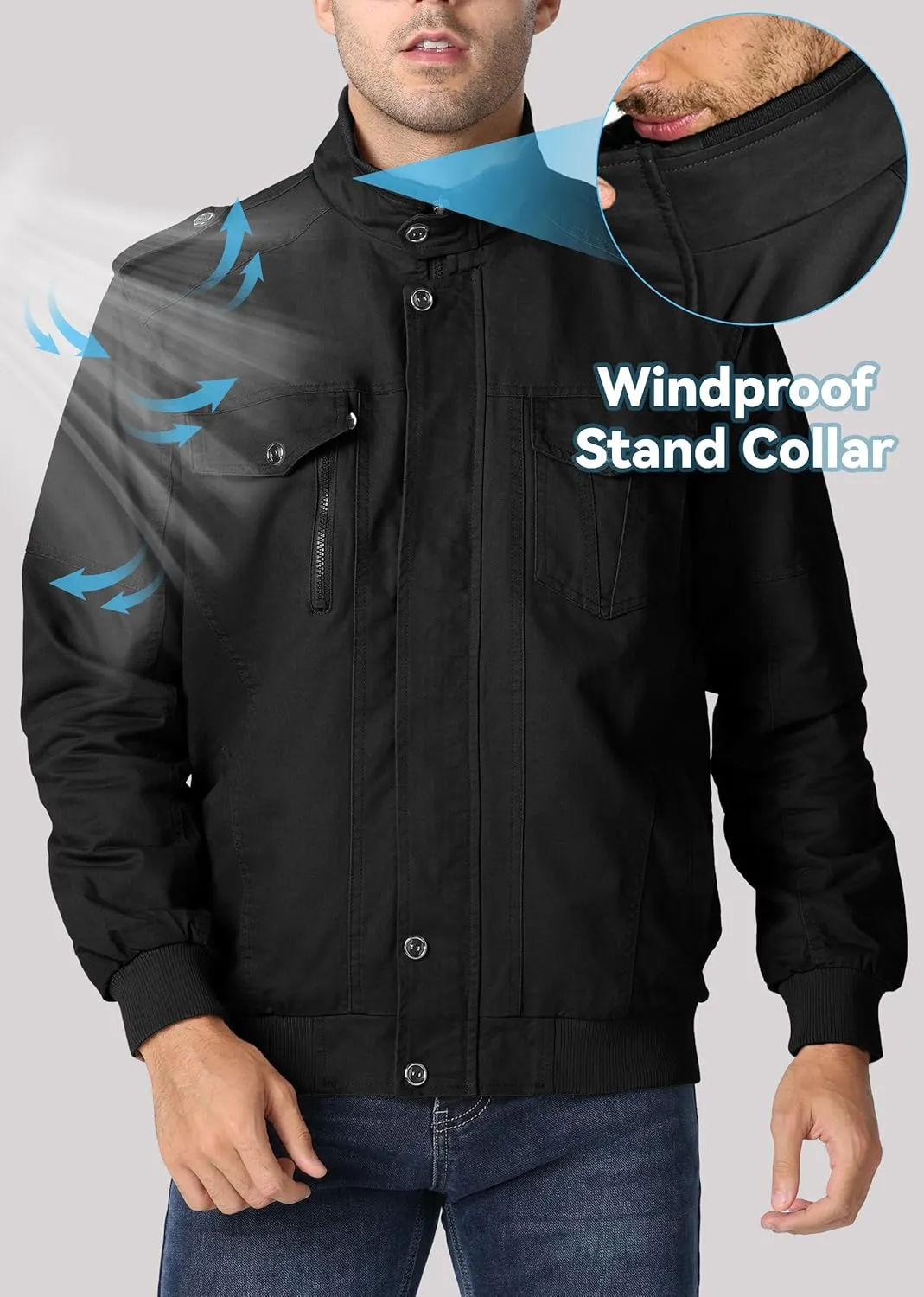 EKLENTSON Men's Winter Jacket with Multi Pockets Zip Front Thick Thermal Fleece Lined Coat Work Cargo Jacket for Men