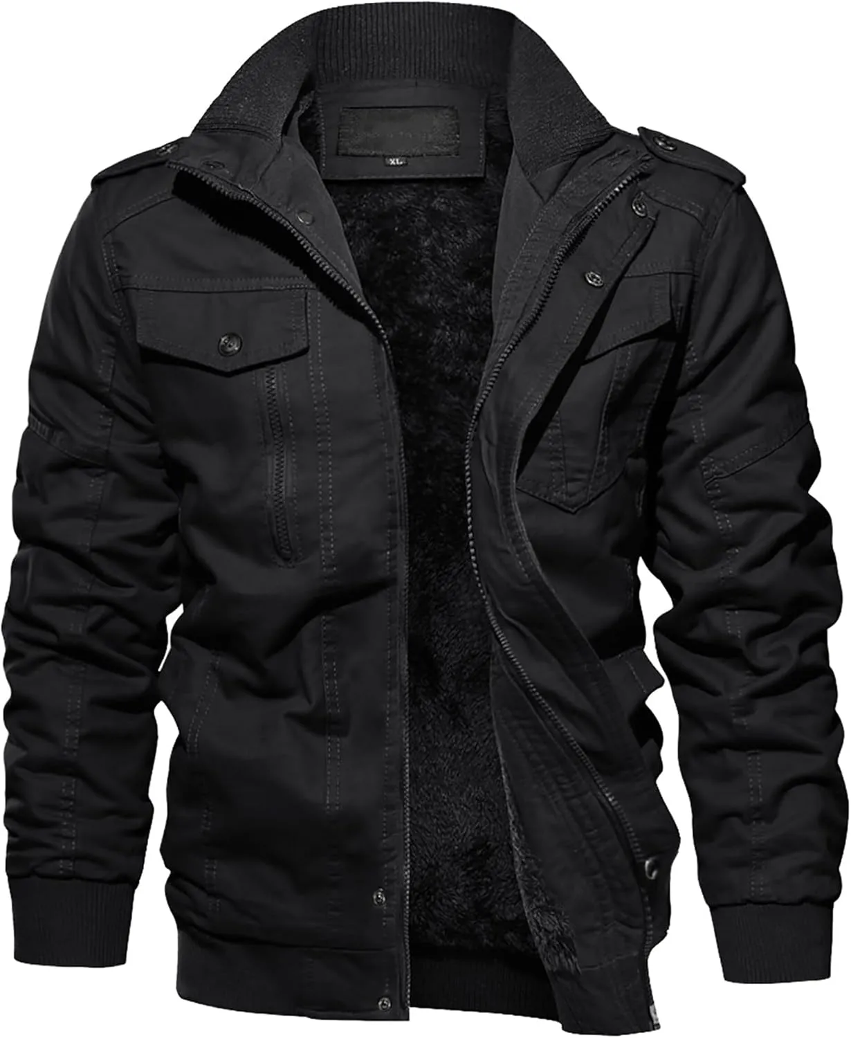EKLENTSON Men's Winter Jacket with Multi Pockets Zip Front Thick Thermal Fleece Lined Coat Work Cargo Jacket for Men