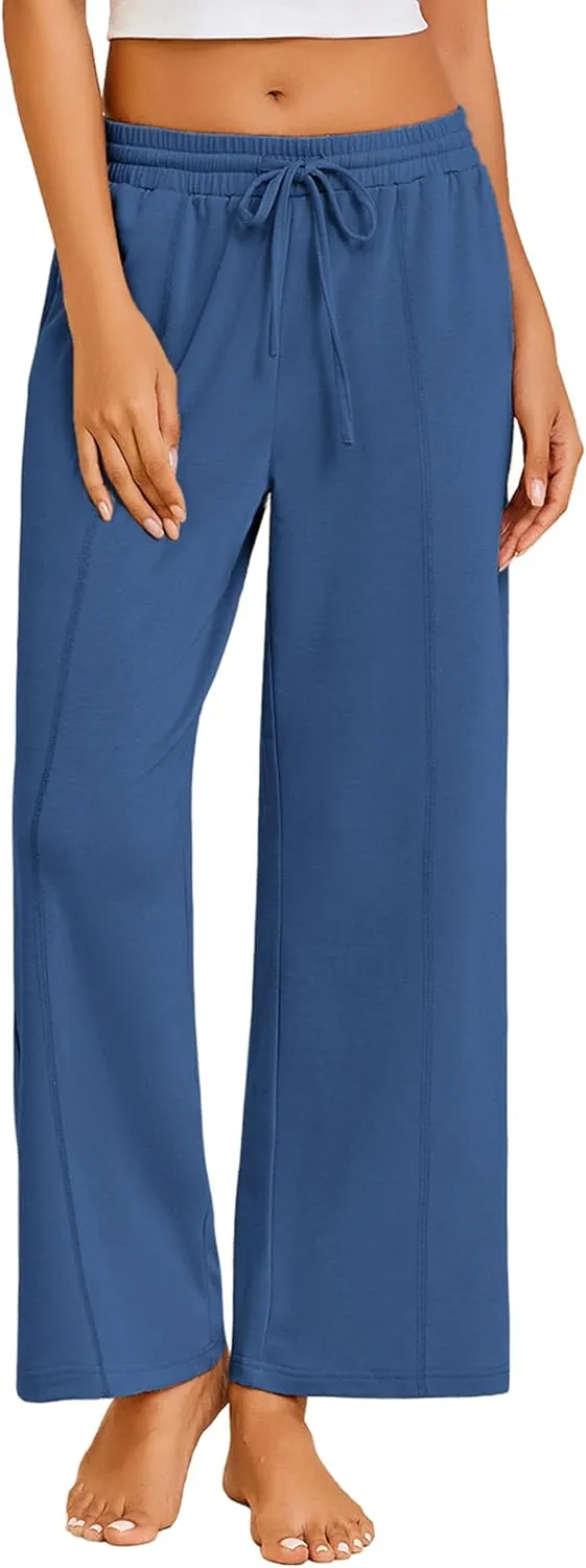Ekouaer Women's Wide Leg Yoga Pants Elastic Waist Sweatpants Drawstring Pajama Bottoms Comfy Lounge Pants with Pockets