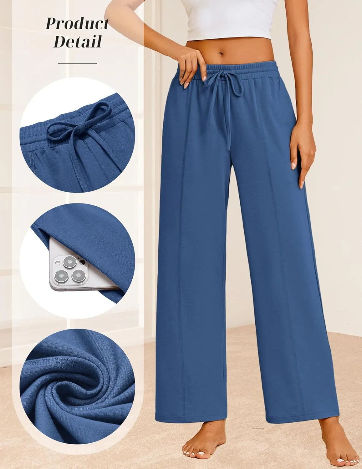 Ekouaer Women's Wide Leg Yoga Pants Elastic Waist Sweatpants Drawstring Pajama Bottoms Comfy Lounge Pants with Pockets