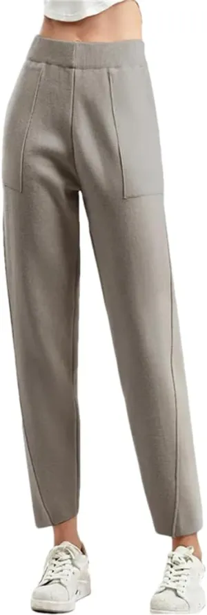 Elastic Waist with Pocket for Women Harem Pants Thick Knitted Striped Carrot Trousers