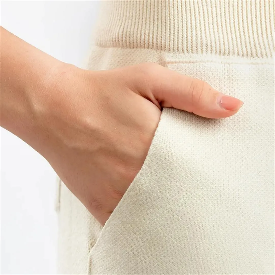 Elastic Waist with Pocket for Women Harem Pants Thick Knitted Striped Carrot Trousers