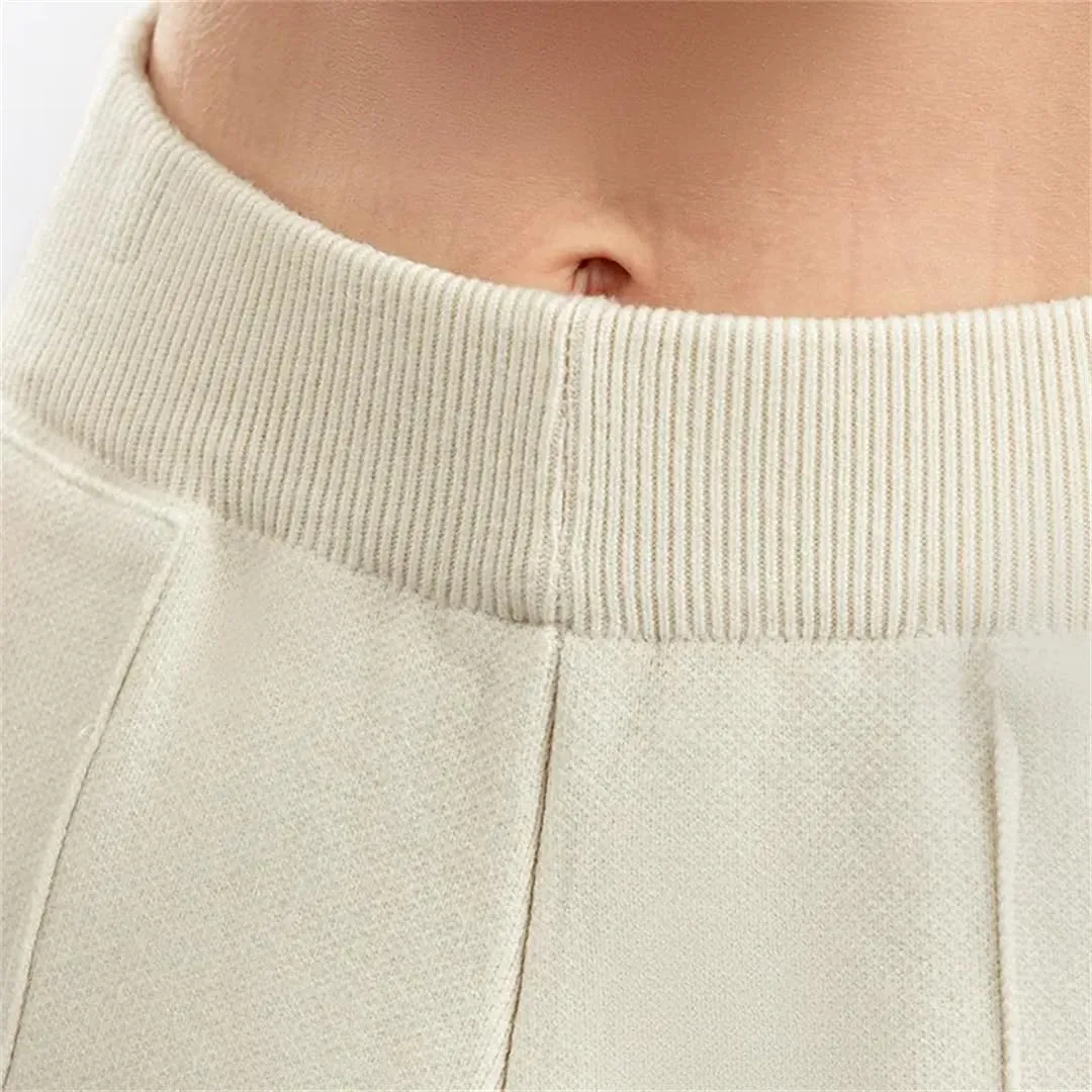 Elastic Waist with Pocket for Women Harem Pants Thick Knitted Striped Carrot Trousers