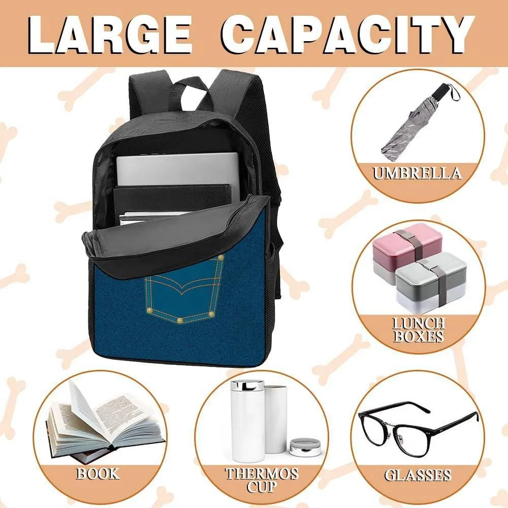 English Setter Backpack Bookbag Custom Blue Jeans Print Daypack Laptop Bag for Work Travel Hiking 17 Inch Lightweight Style 3