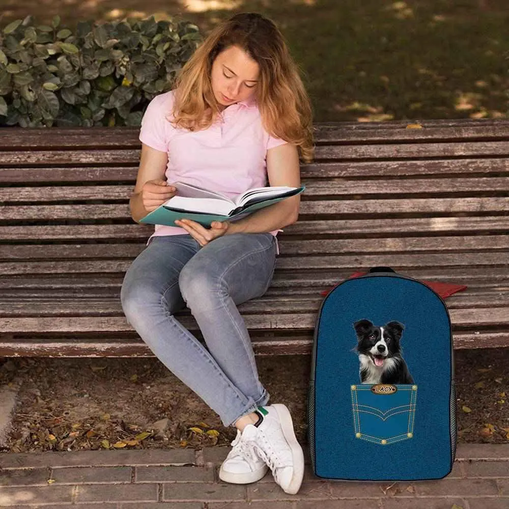 English Setter Backpack Bookbag Custom Blue Jeans Print Daypack Laptop Bag for Work Travel Hiking 17 Inch Lightweight Style 3