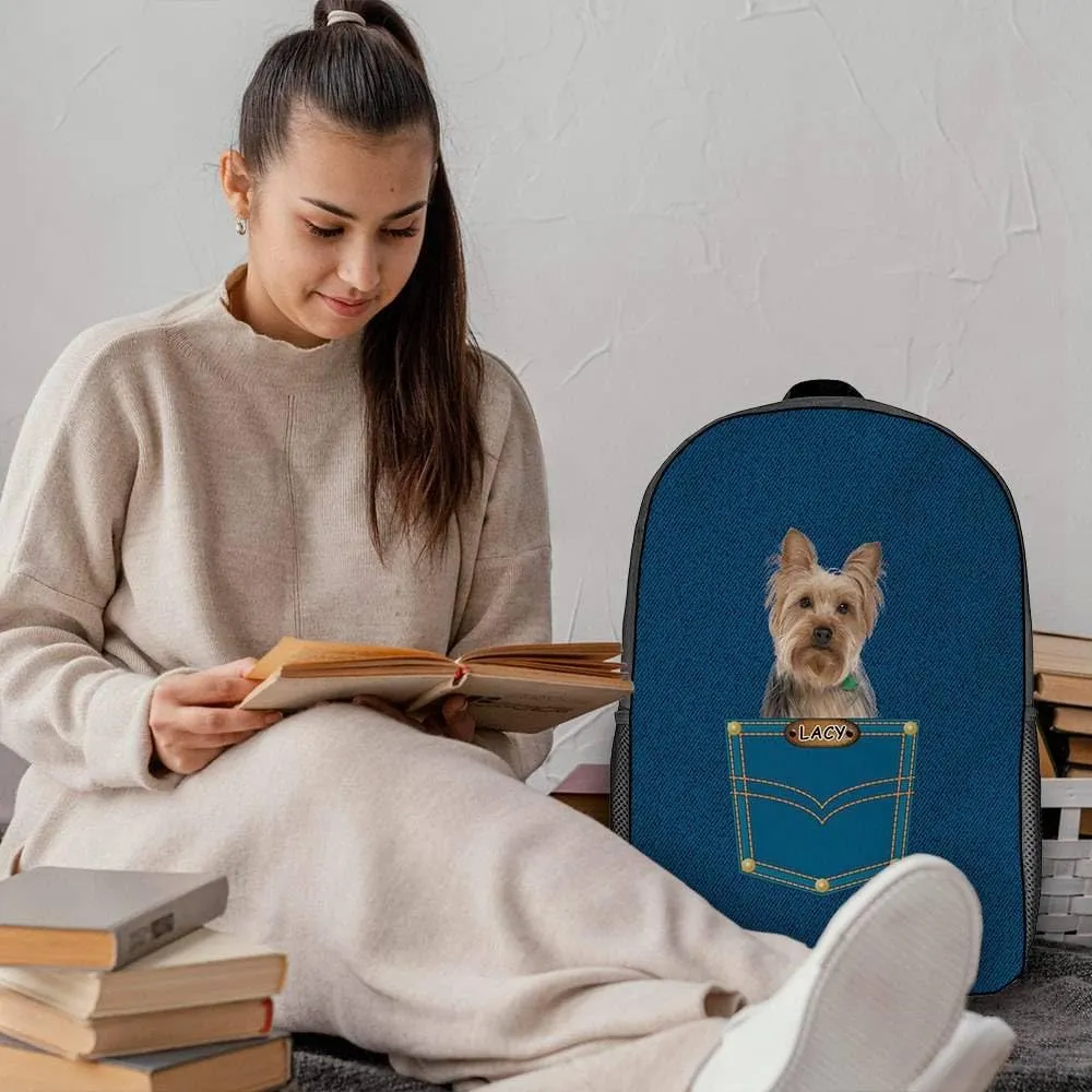 English Setter Backpack Bookbag Custom Blue Jeans Print Daypack Laptop Bag for Work Travel Hiking 17 Inch Lightweight Style 3