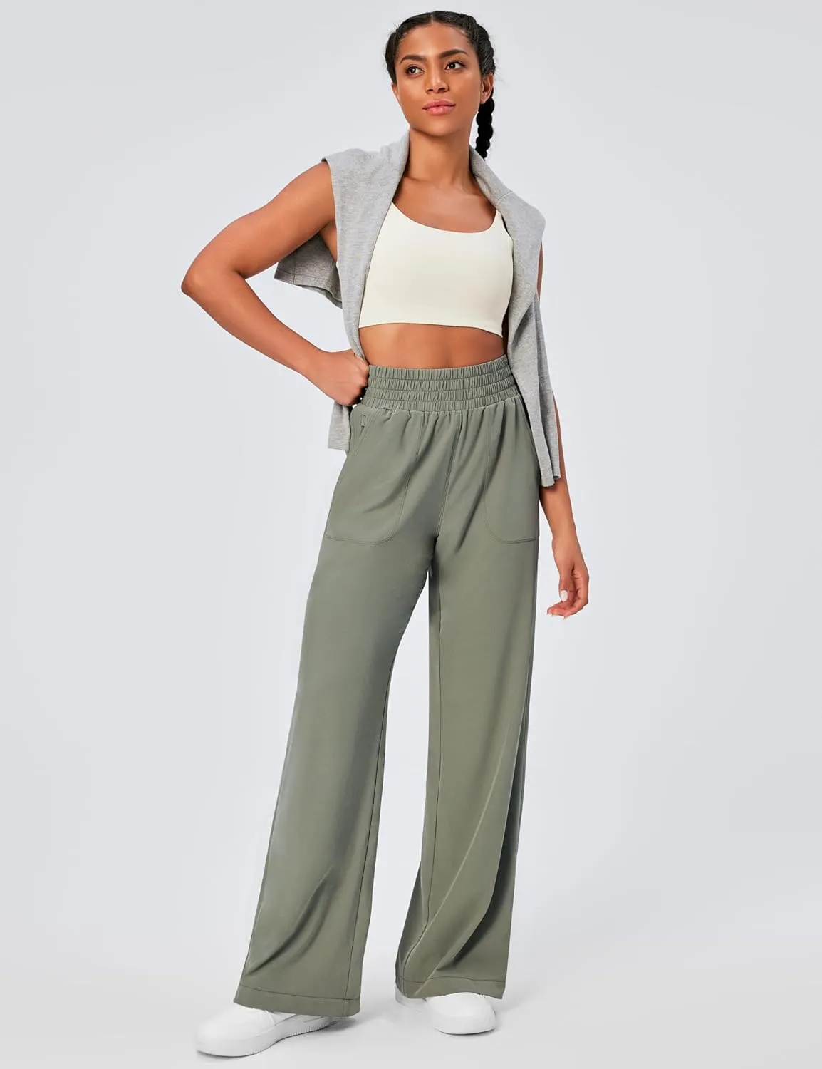 Ewedoos Wide Leg Pants Woman Lightweight Sweatpants Travel Track Work Yoga Dress Pants High Waisted with Pockets Casual