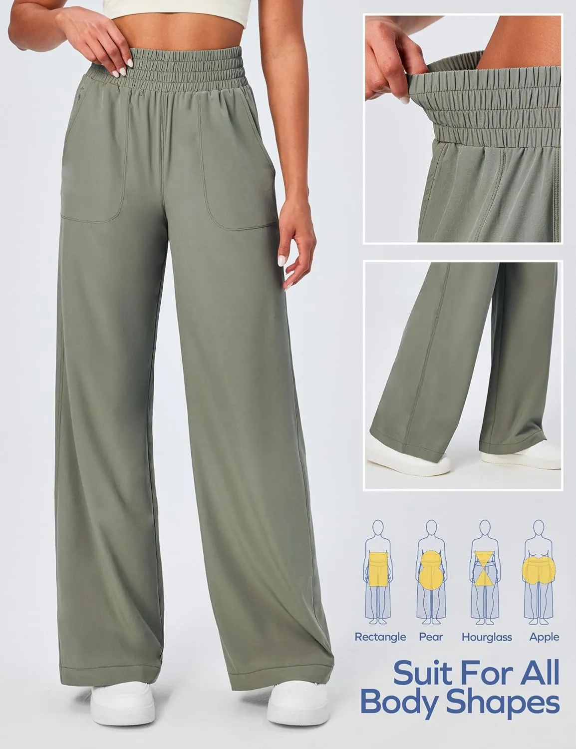 Ewedoos Wide Leg Pants Woman Lightweight Sweatpants Travel Track Work Yoga Dress Pants High Waisted with Pockets Casual