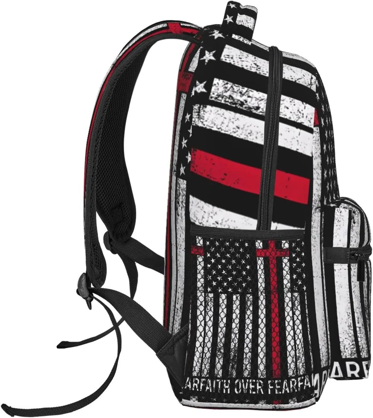 Faith Over Fear Patriotic Christian Cross American Flag Backpack Casual Pack Bag Laptop Backpack With Side Pocket Front Zipper Pocket Bookpack Travel Daypack Picnic Rucksack
