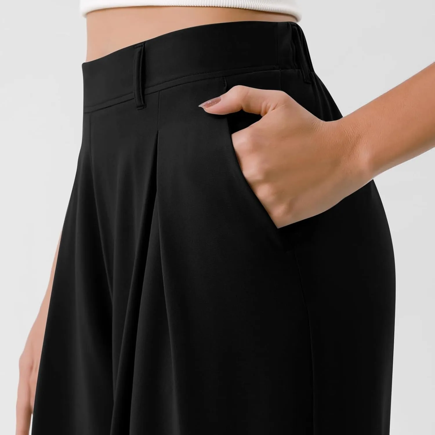 fanmpghleoo Pull On Dress Pants for Women Plus Size Wide Leg Palazzo Pants Dressy Casual Slacks Elastic High Waisted Trousers