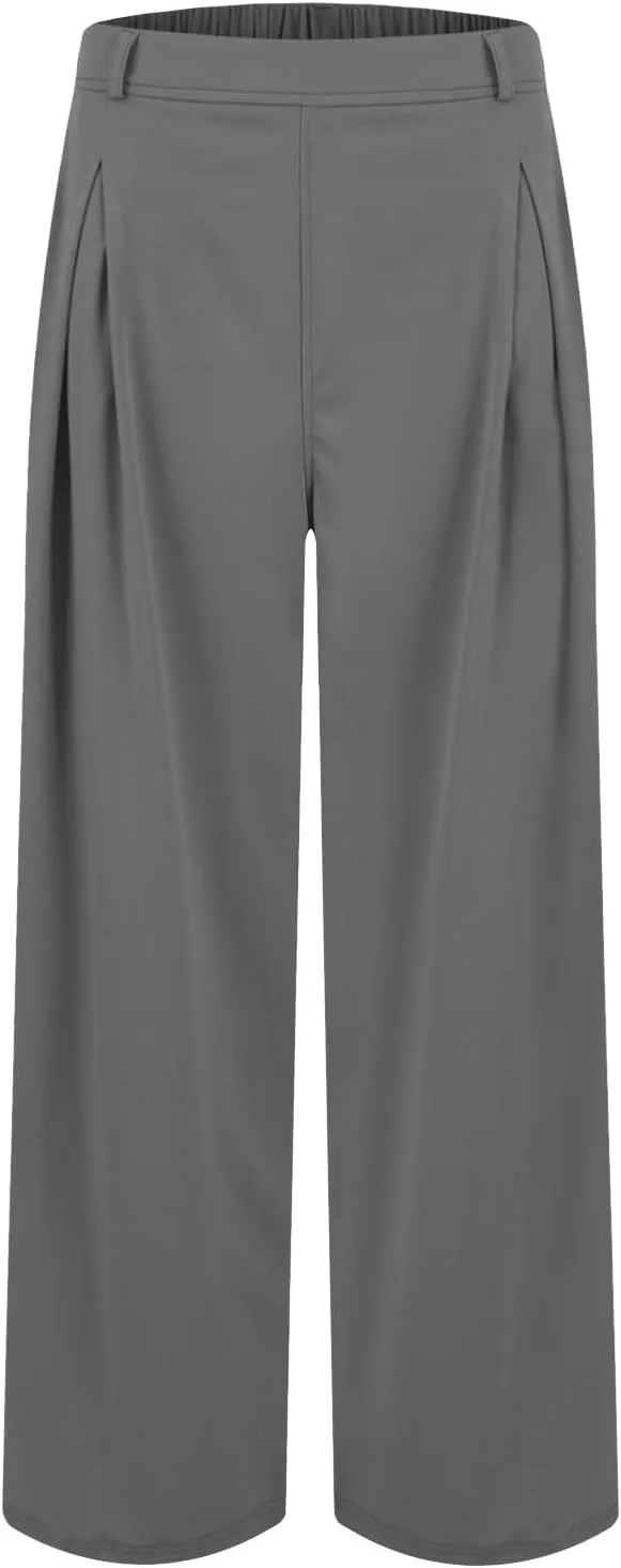 fanmpghleoo Pull On Dress Pants for Women Plus Size Wide Leg Palazzo Pants Dressy Casual Slacks Elastic High Waisted Trousers