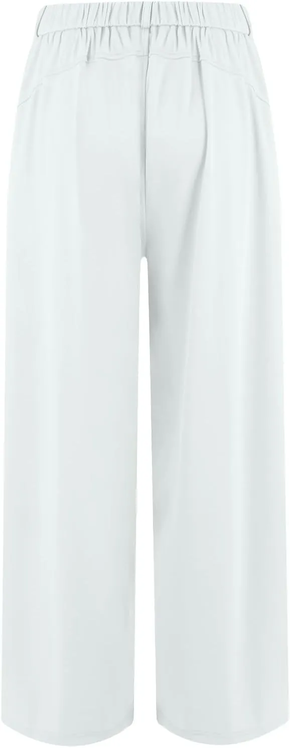 fanmpghleoo Pull On Dress Pants for Women Plus Size Wide Leg Palazzo Pants Dressy Casual Slacks Elastic High Waisted Trousers