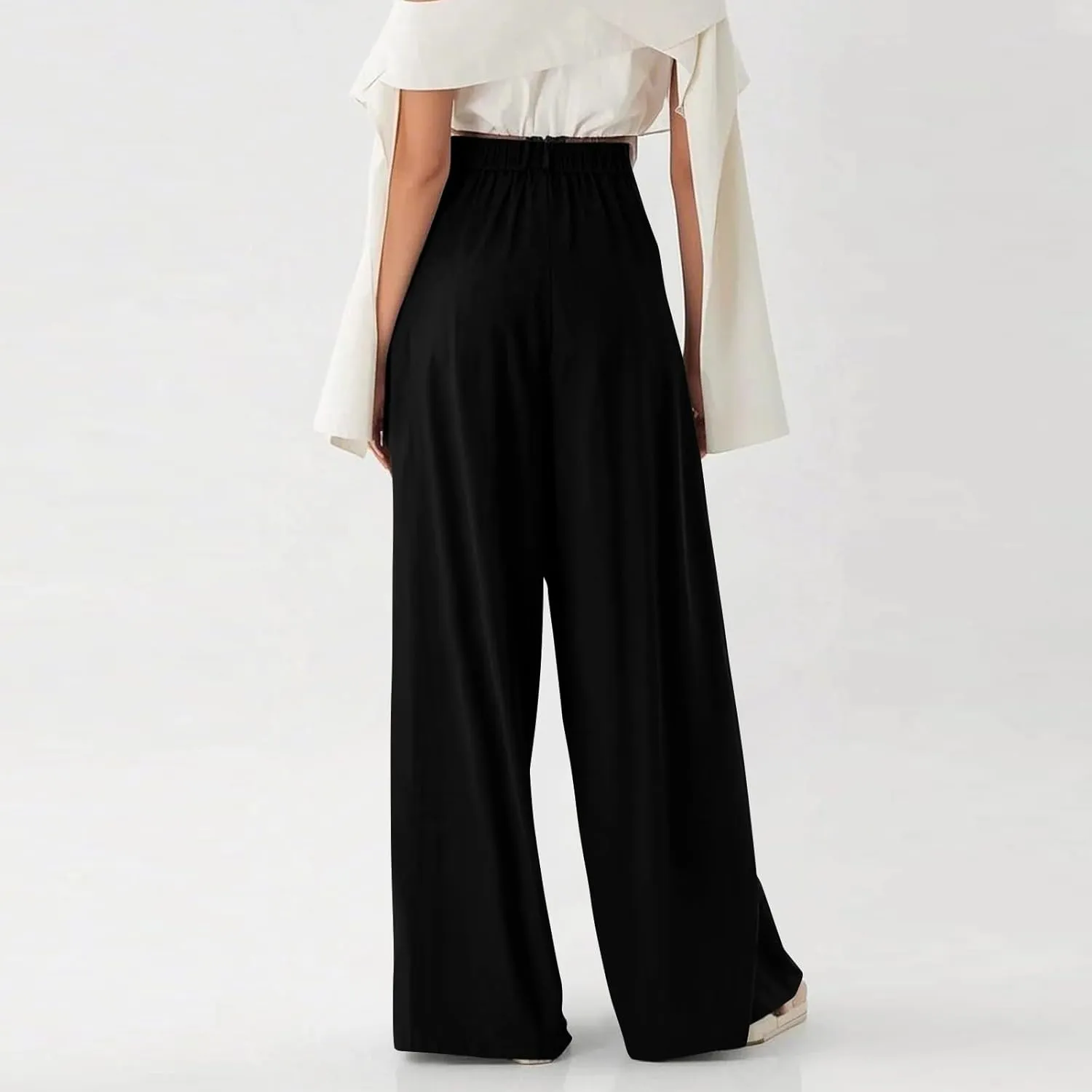fanmpghleoo Pull On Dress Pants for Women Plus Size Wide Leg Palazzo Pants Dressy Casual Slacks Elastic High Waisted Trousers