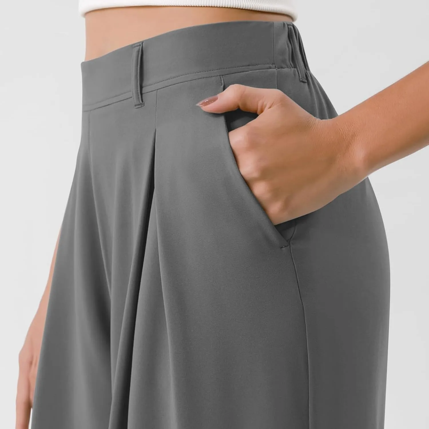 fanmpghleoo Pull On Dress Pants for Women Plus Size Wide Leg Palazzo Pants Dressy Casual Slacks Elastic High Waisted Trousers