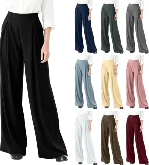 fanmpghleoo Pull On Dress Pants for Women Plus Size Wide Leg Palazzo Pants Dressy Casual Slacks Elastic High Waisted Trousers