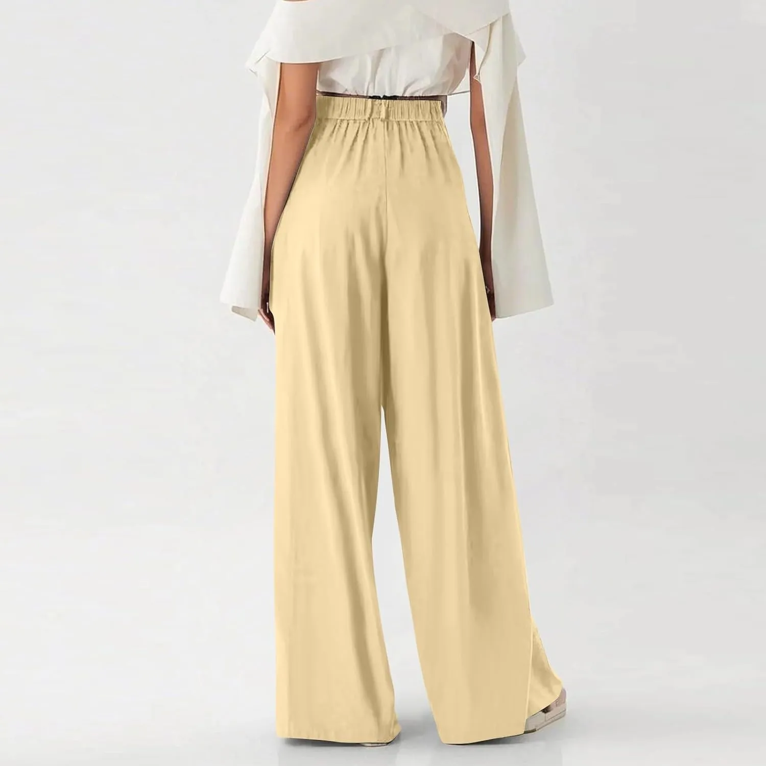 fanmpghleoo Pull On Dress Pants for Women Plus Size Wide Leg Palazzo Pants Dressy Casual Slacks Elastic High Waisted Trousers
