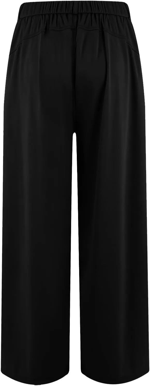 fanmpghleoo Pull On Dress Pants for Women Plus Size Wide Leg Palazzo Pants Dressy Casual Slacks Elastic High Waisted Trousers