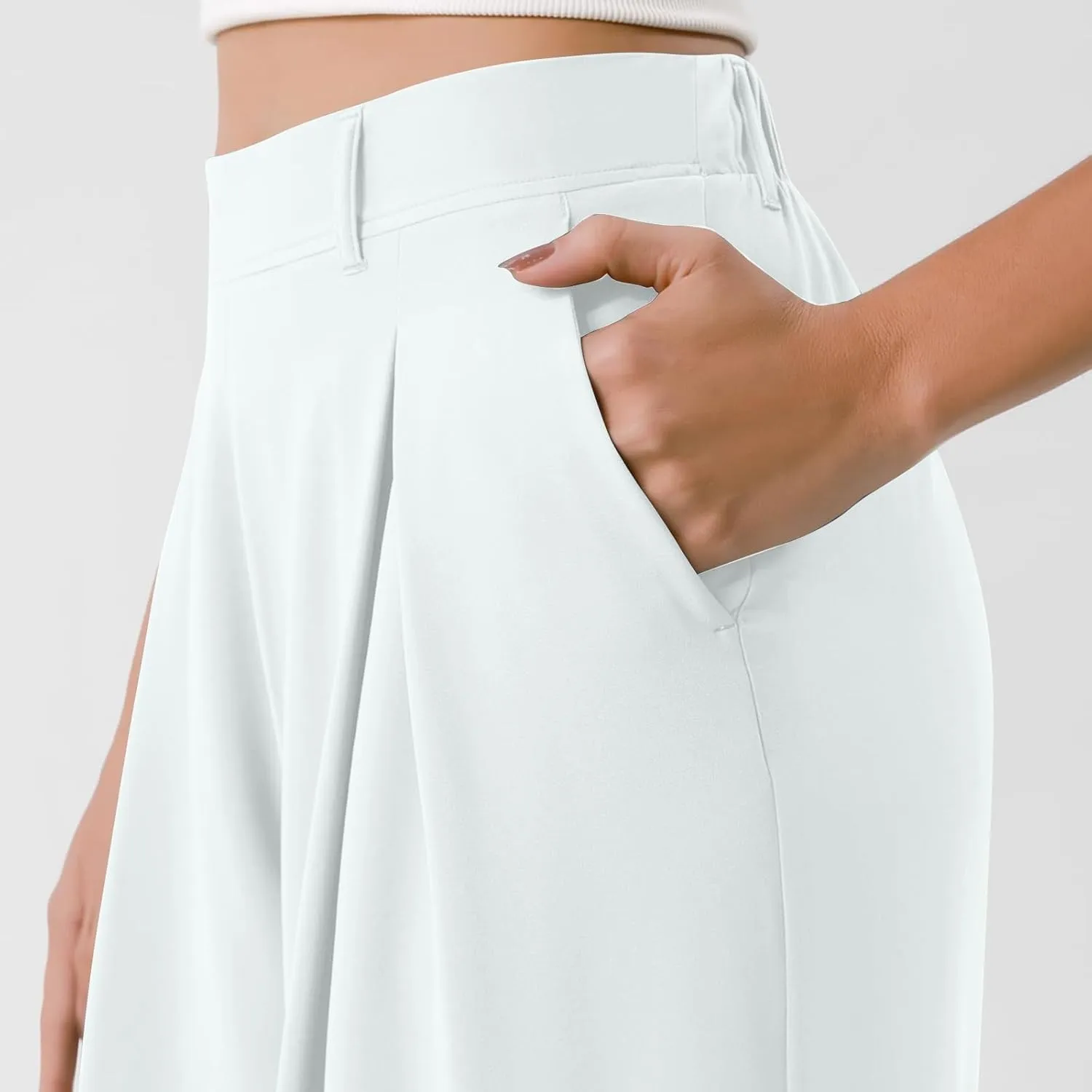 fanmpghleoo Pull On Dress Pants for Women Plus Size Wide Leg Palazzo Pants Dressy Casual Slacks Elastic High Waisted Trousers