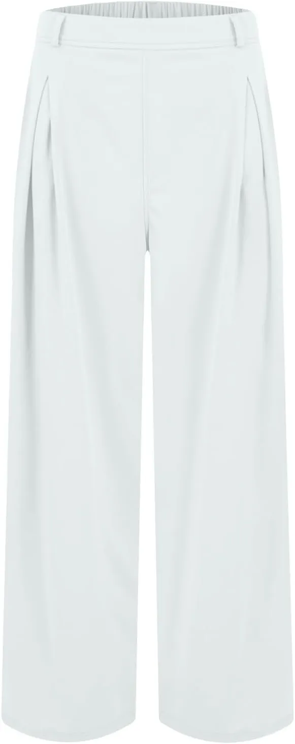 fanmpghleoo Pull On Dress Pants for Women Plus Size Wide Leg Palazzo Pants Dressy Casual Slacks Elastic High Waisted Trousers
