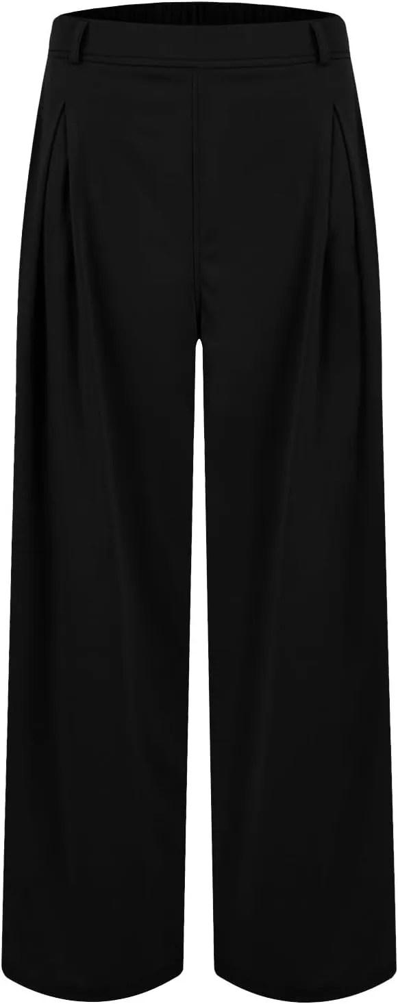 fanmpghleoo Pull On Dress Pants for Women Plus Size Wide Leg Palazzo Pants Dressy Casual Slacks Elastic High Waisted Trousers