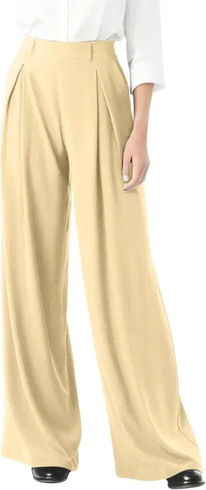 fanmpghleoo Pull On Dress Pants for Women Plus Size Wide Leg Palazzo Pants Dressy Casual Slacks Elastic High Waisted Trousers