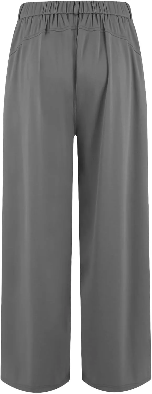 fanmpghleoo Pull On Dress Pants for Women Plus Size Wide Leg Palazzo Pants Dressy Casual Slacks Elastic High Waisted Trousers