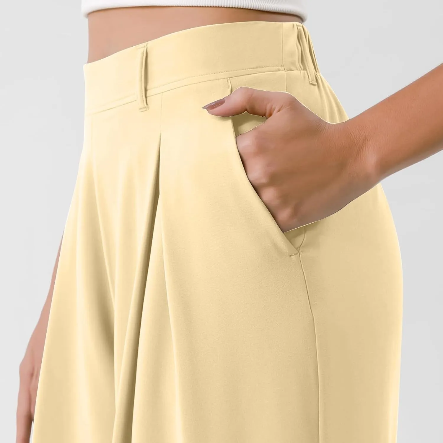 fanmpghleoo Pull On Dress Pants for Women Plus Size Wide Leg Palazzo Pants Dressy Casual Slacks Elastic High Waisted Trousers
