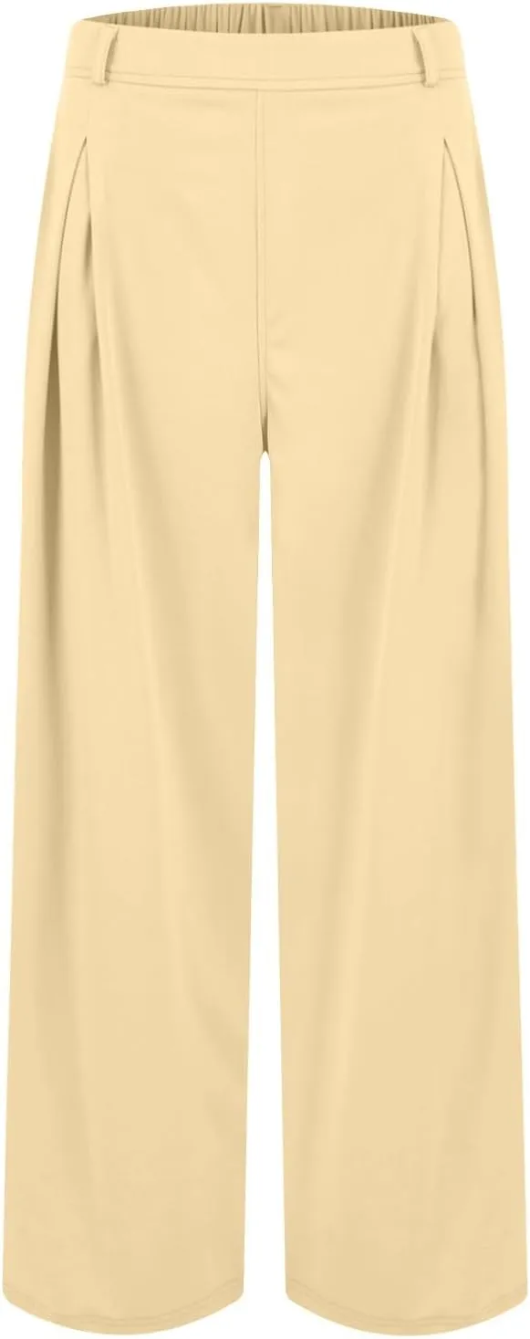 fanmpghleoo Pull On Dress Pants for Women Plus Size Wide Leg Palazzo Pants Dressy Casual Slacks Elastic High Waisted Trousers