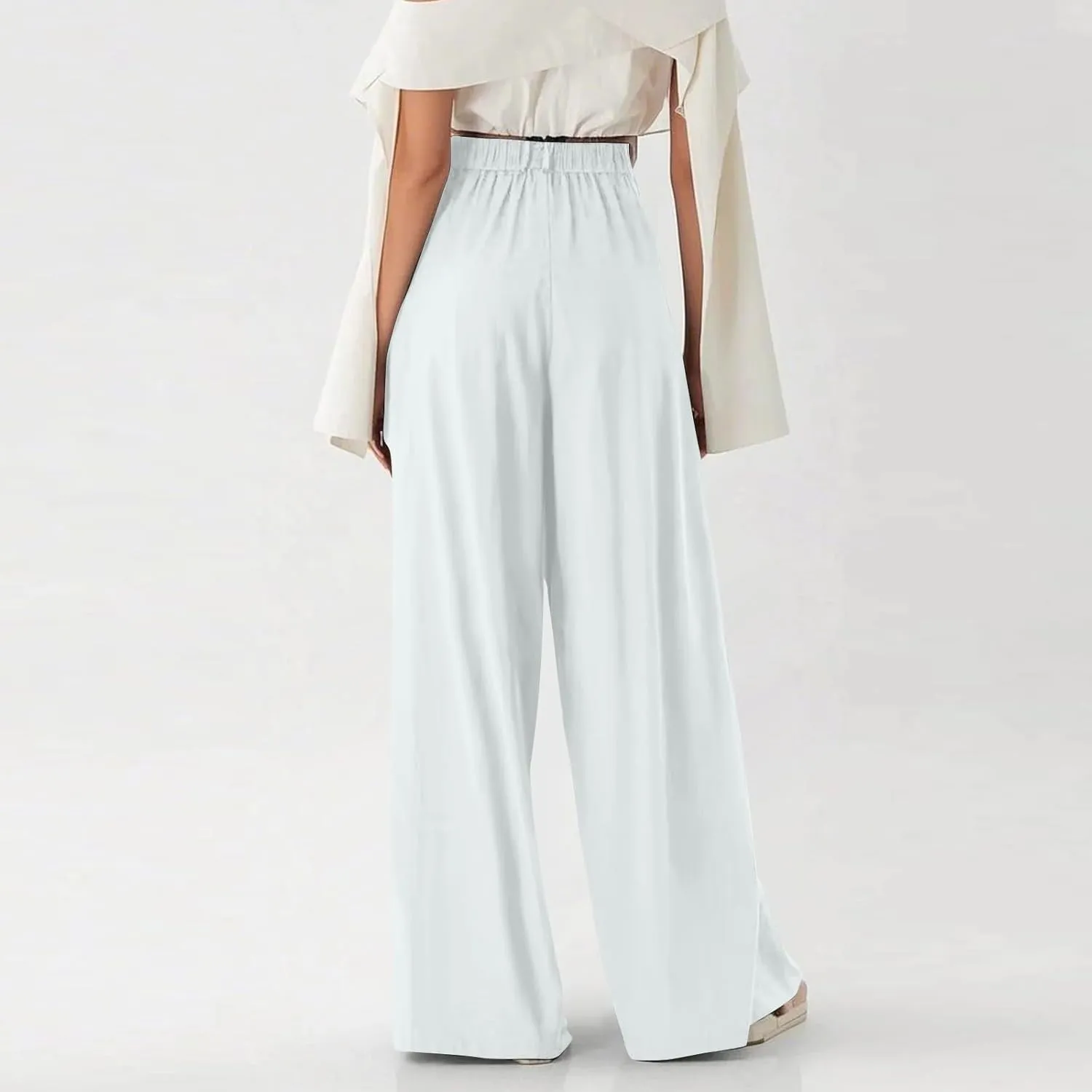 fanmpghleoo Pull On Dress Pants for Women Plus Size Wide Leg Palazzo Pants Dressy Casual Slacks Elastic High Waisted Trousers