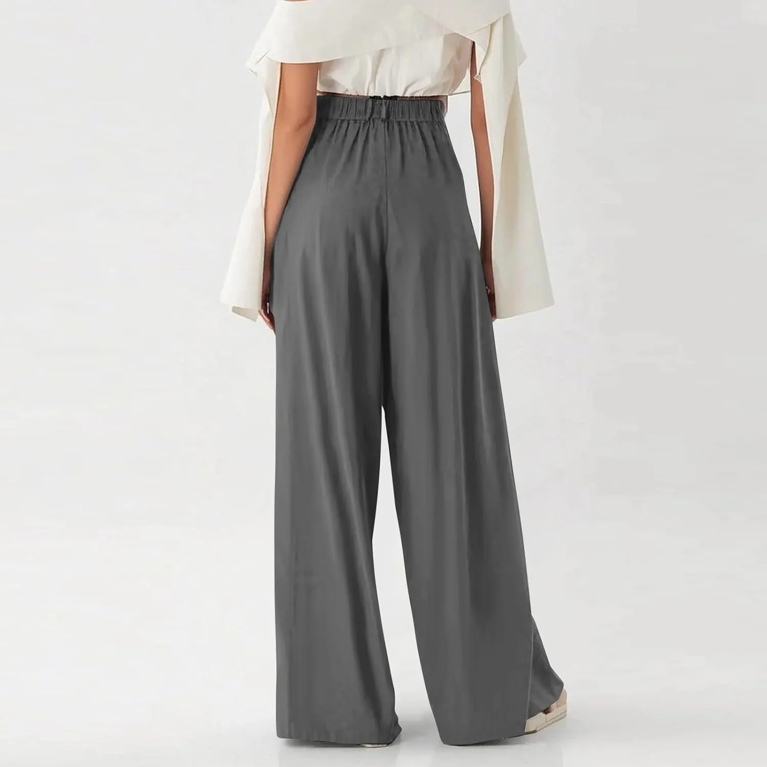 fanmpghleoo Pull On Dress Pants for Women Plus Size Wide Leg Palazzo Pants Dressy Casual Slacks Elastic High Waisted Trousers