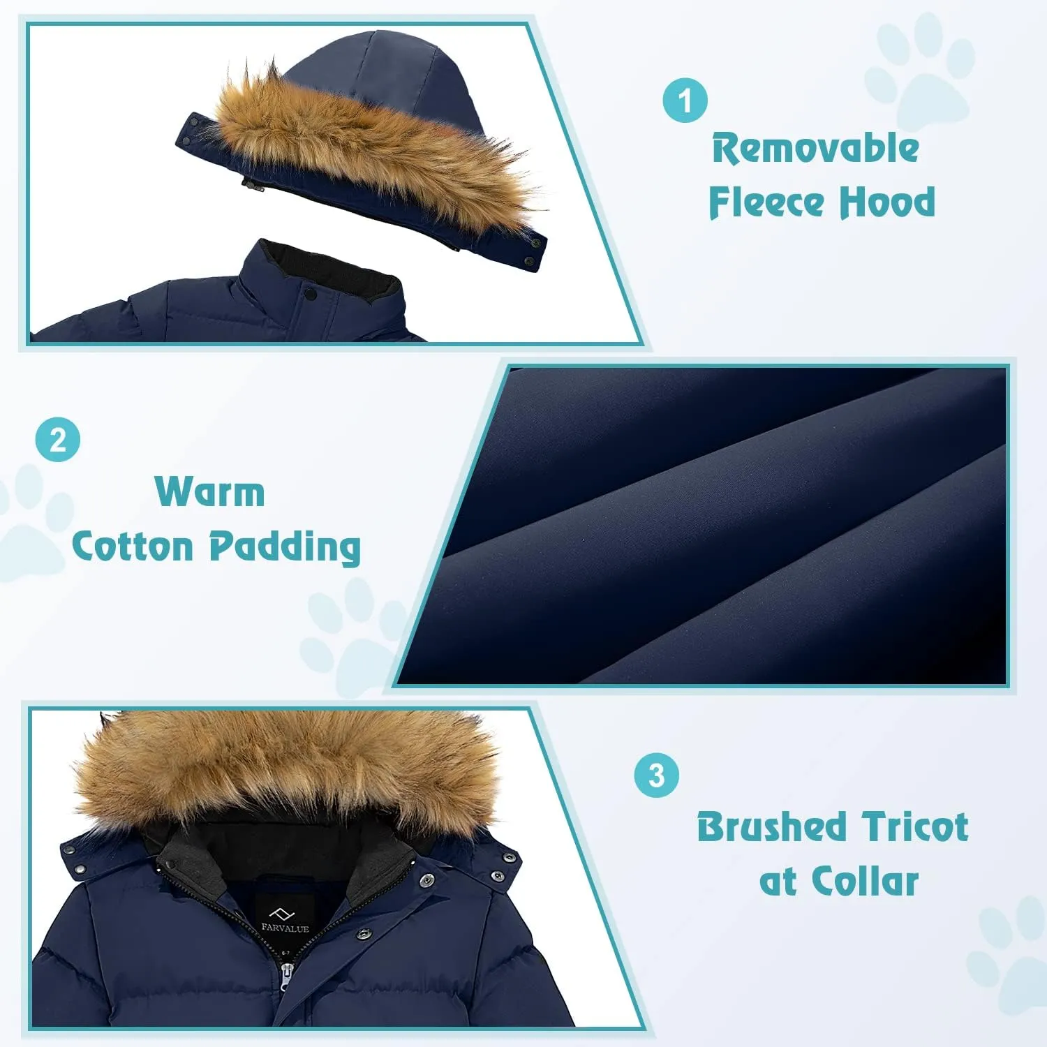 FARVALUE Boys Water Resistant Winter Coat Warm Quilted Puffer Jacket Hooded Parka Thicken Down Jacket for Boys