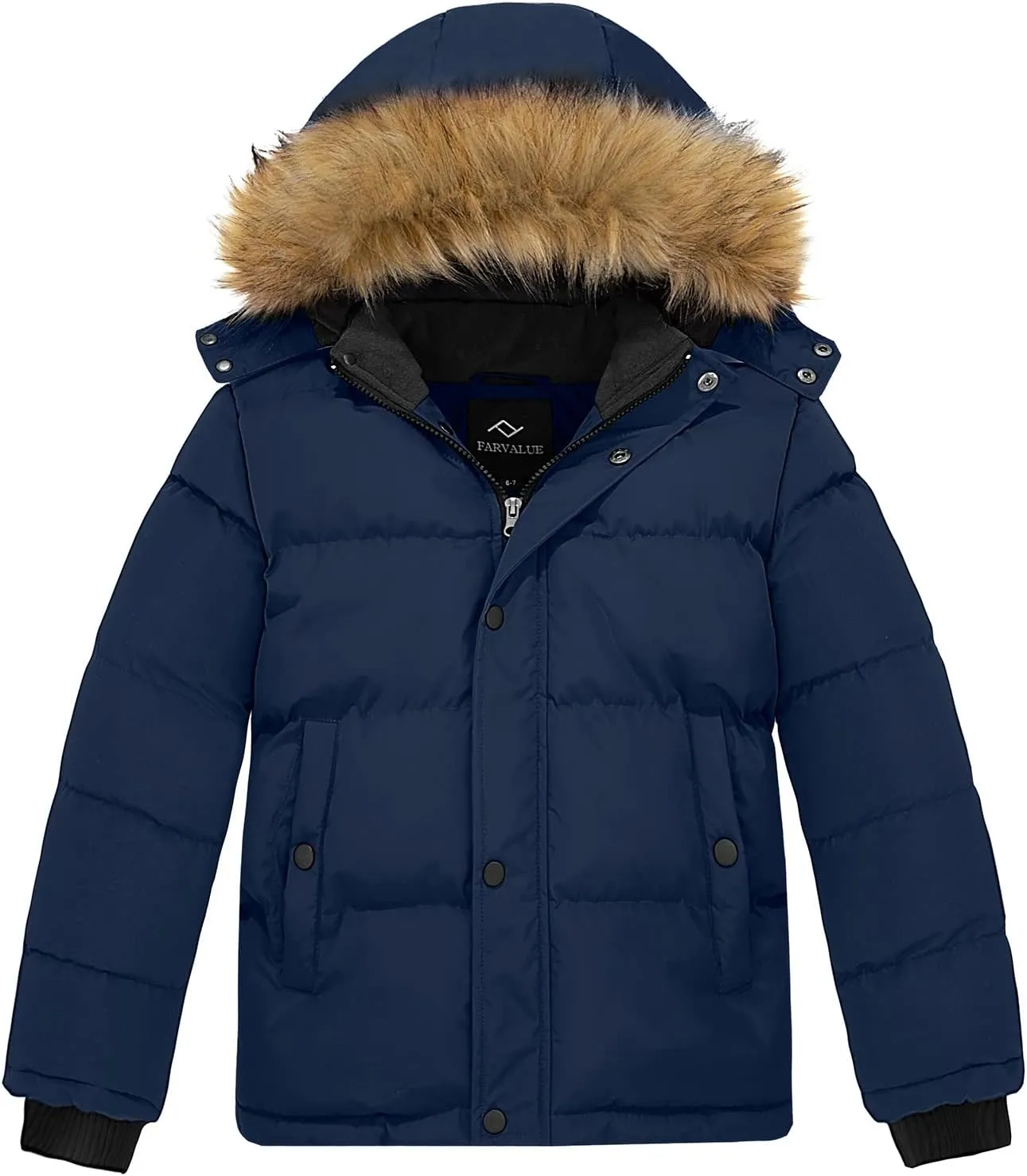 FARVALUE Boys Water Resistant Winter Coat Warm Quilted Puffer Jacket Hooded Parka Thicken Down Jacket for Boys