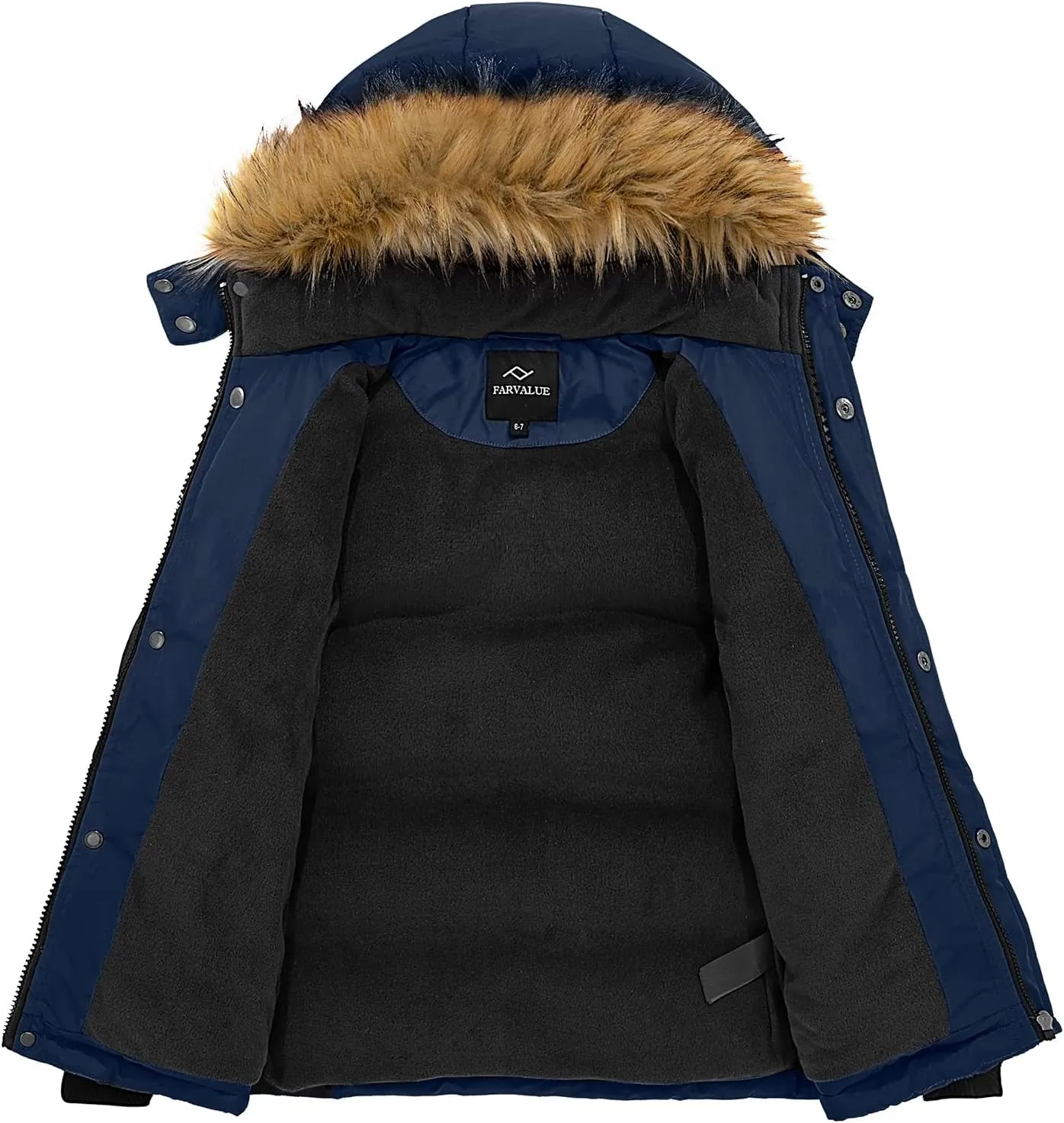 FARVALUE Boys Water Resistant Winter Coat Warm Quilted Puffer Jacket Hooded Parka Thicken Down Jacket for Boys