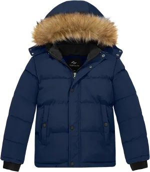 FARVALUE Boys Water Resistant Winter Coat Warm Quilted Puffer Jacket Hooded Parka Thicken Down Jacket for Boys
