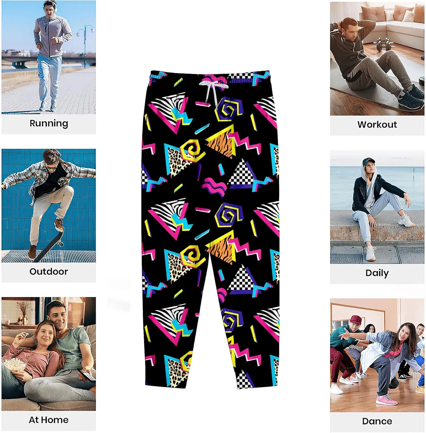 Fashion 80s Style Jogger Sweatpants Mens Funny Joggers Pants Casual Track Pants 90s Outfit for Men Sports Athletic
