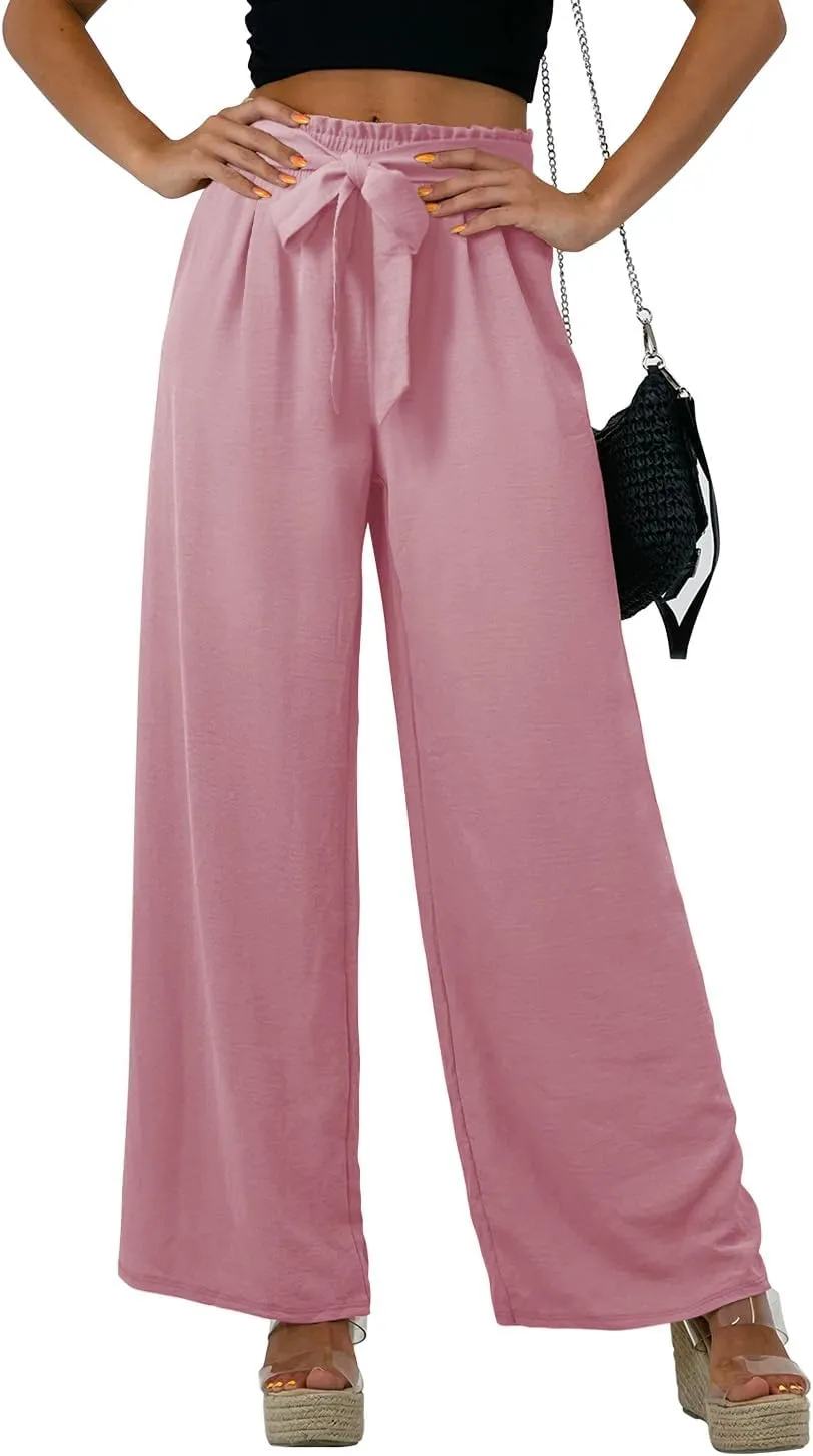 Feiersi Women Casual Wide Leg Pants High Waisted Business Work Casual Pants Loose Flowy Beach Palazzo Pants