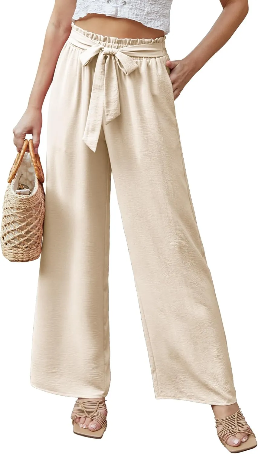 Feiersi Women Casual Wide Leg Pants High Waisted Business Work Casual Pants Loose Flowy Beach Palazzo Pants