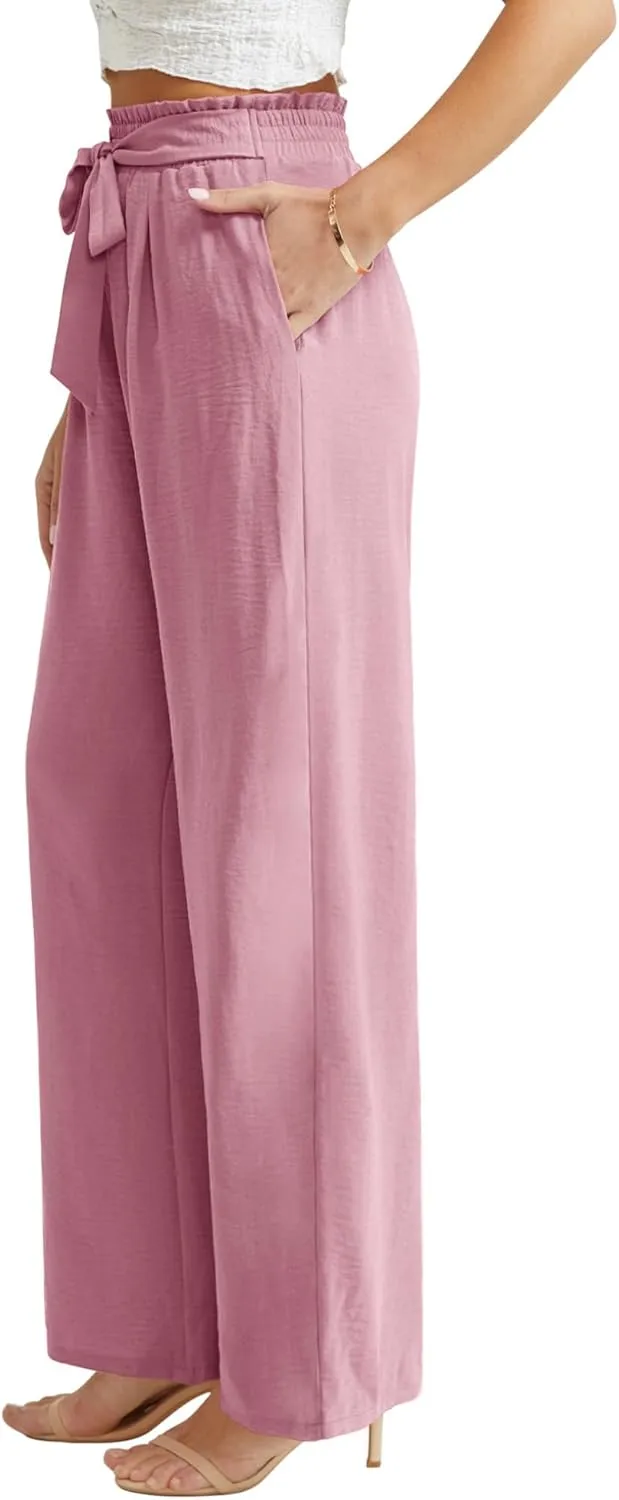 Feiersi Women Casual Wide Leg Pants High Waisted Business Work Casual Pants Loose Flowy Beach Palazzo Pants