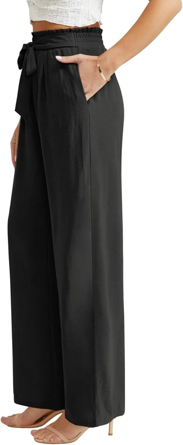 Feiersi Women Casual Wide Leg Pants High Waisted Business Work Casual Pants Loose Flowy Beach Palazzo Pants