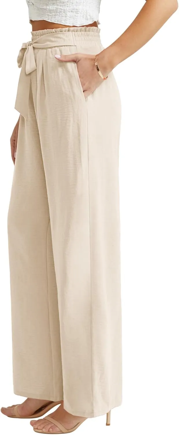 Feiersi Women Casual Wide Leg Pants High Waisted Business Work Casual Pants Loose Flowy Beach Palazzo Pants