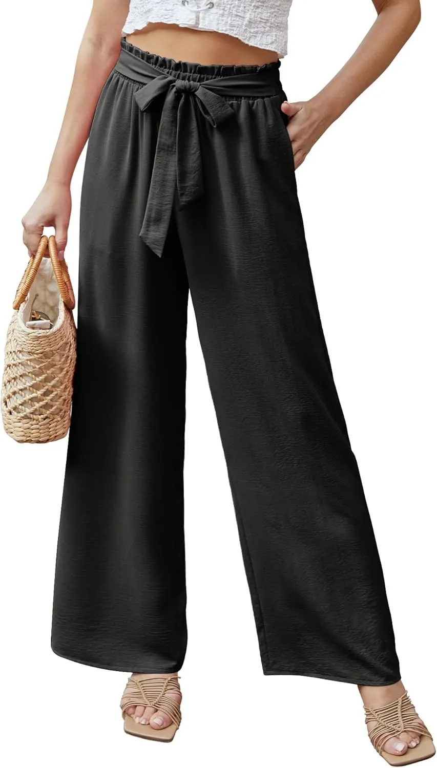Feiersi Women Casual Wide Leg Pants High Waisted Business Work Casual Pants Loose Flowy Beach Palazzo Pants