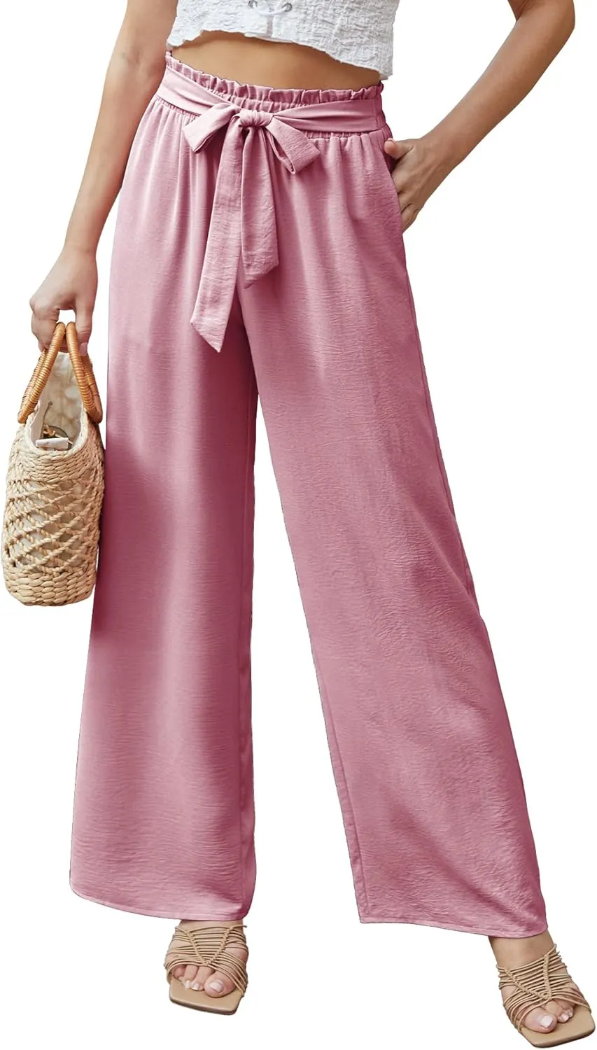 Feiersi Women Casual Wide Leg Pants High Waisted Business Work Casual Pants Loose Flowy Beach Palazzo Pants