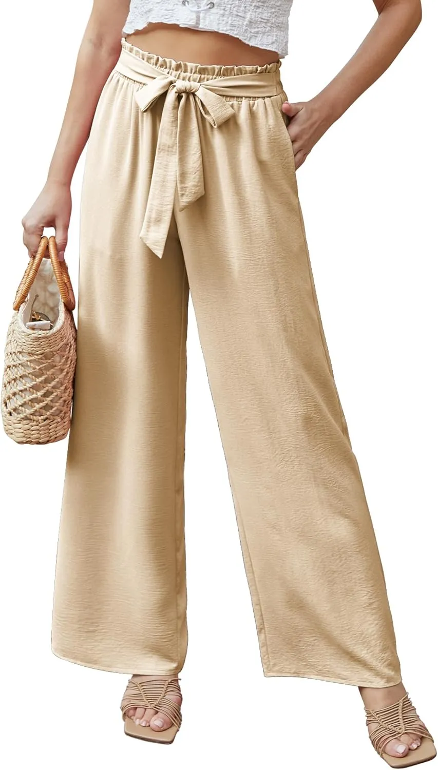 Feiersi Women Casual Wide Leg Pants High Waisted Business Work Casual Pants Loose Flowy Beach Palazzo Pants