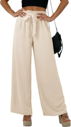 Feiersi Women Casual Wide Leg Pants High Waisted Business Work Casual Pants Loose Flowy Beach Palazzo Pants